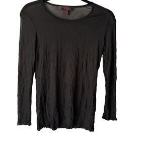 Pleats Collection Y2k Small Black Sheer Mesh Long Sleeve Stretch Top Grunge